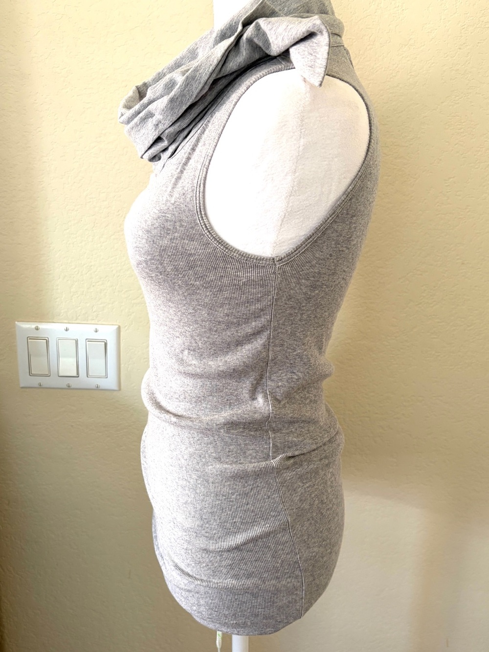 Brunello Cucinelli Sleeveless Knit Tank with Built In Faux Scarf in Light Gray - Picture 3 of 10